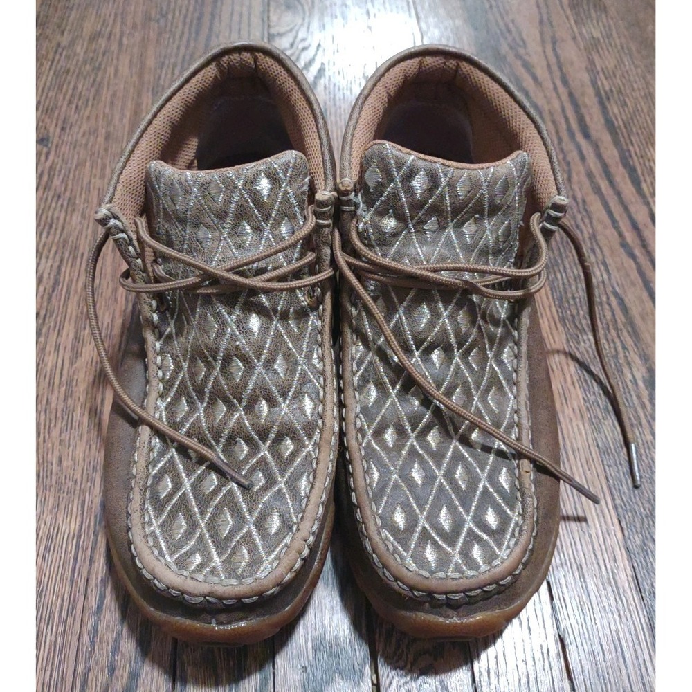 Twisted X‎ Women's Driving Mocs Metallic Diamond Quilt Brown Leather 7.5
